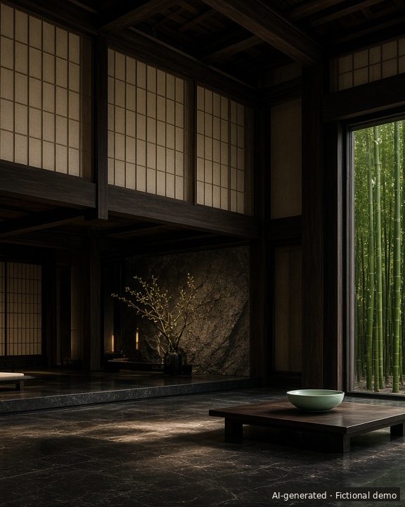 The lobby (AI-generated render, fictional demo)