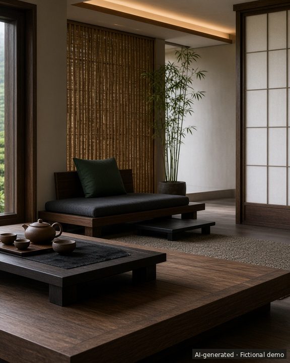 Tea Ceremony Suite (AI-generated render, fictional demo)